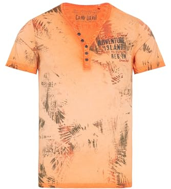 Camp David Herren Henley-Shirt mit All Over Print und Stickereien Sunstone, XXL