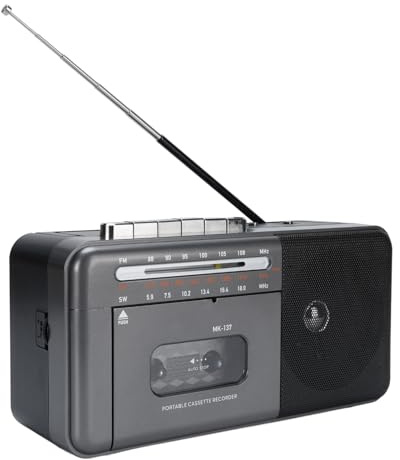 Oreilet Enregistreur de Cassette Portable Enregistreur, Lecteur de Cassette Portable Boombox, FM AM SW Radio Stéréo Reckeding pour Les Voyages à Domicile en Plein Air (Prise UE)