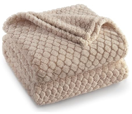 Exclusivo Mezcla Fleece Throw Blanket for Couch, Super Soft Jacquard Bed Blanket, Lightweight Fuzzy Warm for All Seasons, 127x152 CM, Camel