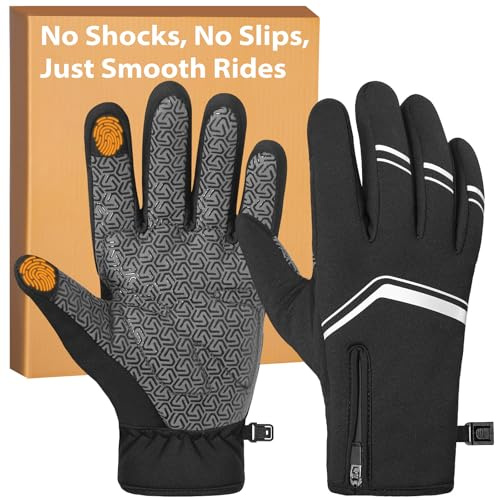 RIGWARL Winter Cycling Gloves for Men and Women, Touchscreen Bike Gloves for Men Cycling, Windproof Full Finger Bicycle Glove for Riding Running Hiking(Black, M)