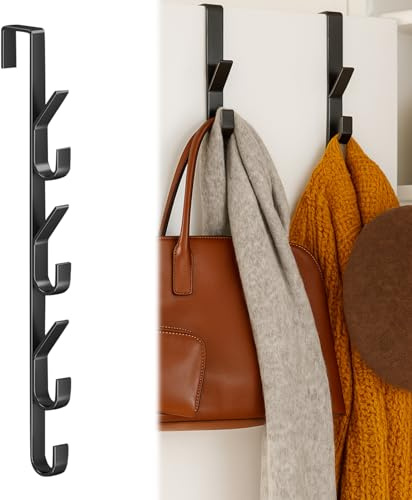 Vartegas Türhaken zum Einhängen, 4er x 7 Haken Weiß Türhaken Innenseite Edelstahl, universell vertikaler Türgarderobe zum Einhängen, Flexible Haken Tür über der Tür, für Kleidung Handtücher (A)