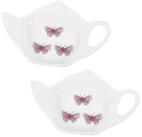CLISPEED 2 pièces Plat Repose-Sachet Thé Céramique Forme Théière Support Assiette pour Sachets Accessoire Élégant pour Maison et Salon de Thé