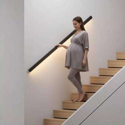 Pasamanos LED Para Escaleras Interiores Barandilla De Escalera De Aluminio Iluminada Barandilla De Seguridad De Pared Para Escaleras De Pasillos De Villas(Black-3000k,80cm/2.62ft)