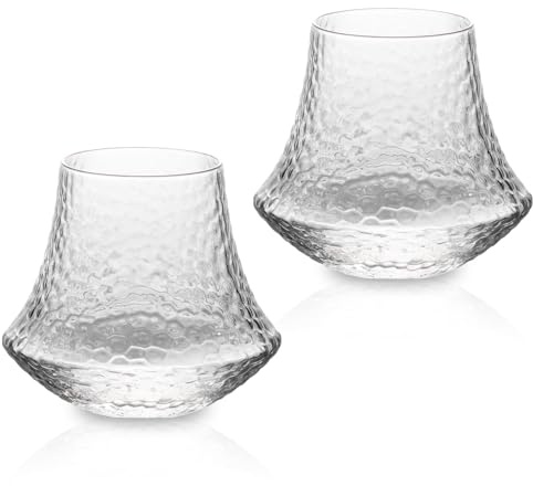KAMMAK Whiskey Glass Set of 2, 310ml Old Fashioned Cognac Glass for Scotch, Cocktails, Rum, Brandy, Vodka in Bar and Party Gifts for Men, Whisky Lovers, Wedding, Anniversary, Birthday（Cold-Patterned）