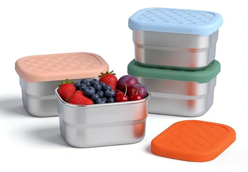 4Pcs Stainless Steel Snack Pots 230ml,Small Snack Containers with Lids
