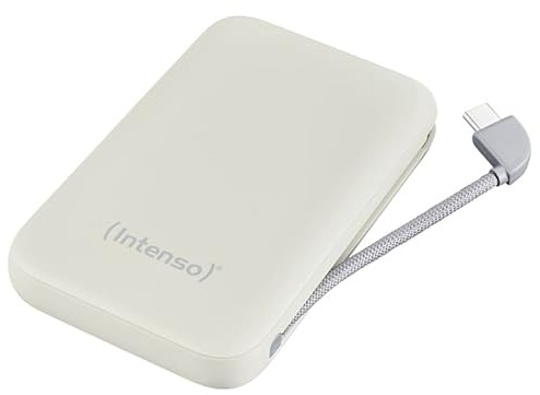 Intenso S10000 Powerbank 10.000 mAh - USB-C Kabel integriert - 20W PD | Mobiler Zusatzakku mit LCD-Anzeige, Ultra-Schnellladen mit PPS, Sicherer Überladeschutz, Geprüfte Qualität, Beige