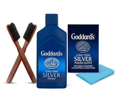 Professional Silver Polish Liquid 125ml & Silver Polishing Cloth Bundled with 2 Horse Hair Brushes — Complete Jewellery Cleaner and Silver Cleaner for Jewellery Care Kit