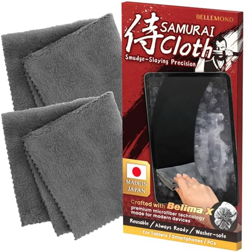BELLEMOND 「Samurai Cloth」 Japanese Microfibre Cleaning Cloth, Large 2 Pack | Made in Japan, Washable and reusable, Lint-free cleaning, Ideal for monitors, TVs and car displays