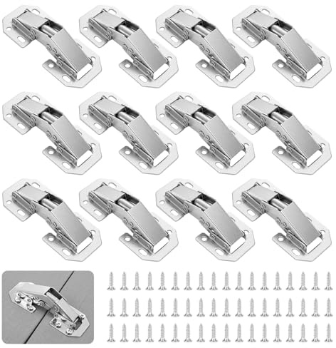 12 Pack 3 Inch Cabinet Hinges, 90 Degree Hidden Cupboard Door Hinges with 96 Screws, Kitchen Cabinet Hinges for Cupboards, Wardrobes, Cabinets