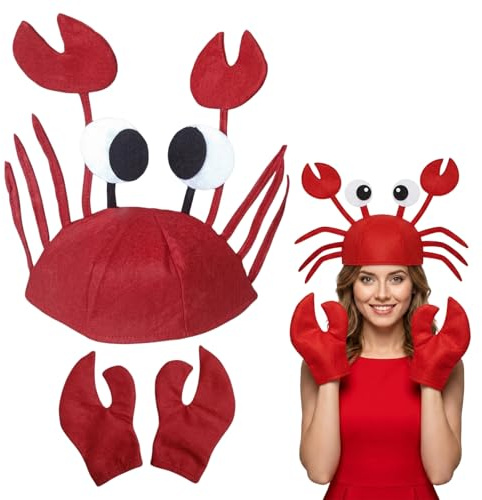 1 Set Under The Sea Costumes, Crab Lobster Costume with Lobster Hat and Claw Gloves, Themed Party Attire for Role Play Events and Celebrations, Imaginative Play Accessory for Various Occasions