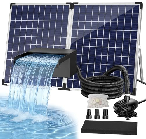 Biling 70W Edelstahl Solar-Wasserfall Set Komplett mit Pumpe und Filter 2500L/H 32 cm Waterfall Blade für Gartenteich Koiteich Schwimmteich Wasserspiel Garten Deko Wasserkaskade Cascade
