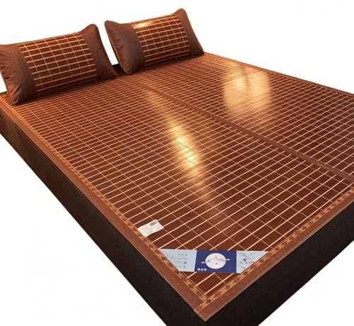 MMleYN Stuoia di bambù Carbonizzato Coprimaterasso Rinfrescante Due Lati Materassino Estivo in Seta di Ghiaccio Tappeto Letto per Aria Condizionata Bordo Rinforzato(80x190cm)