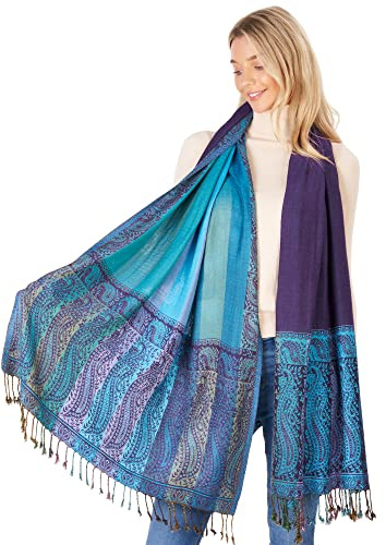 LOVARZI Violetter Pashmina Schal Damen - Paisley Abendstola für Frauen
