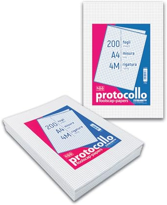 One Color - Risma Protocollo A4-4M Quadretti 4mm - 200 fogli | Blasetti: risma 200 fogli protocollo A4 60gr, bicolor, per scuola, ufficio e studi professionali.