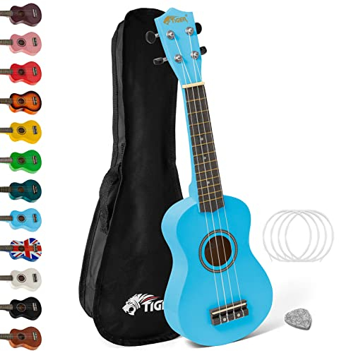 Tiger UKE7-BL Sopran Ukulele mit Tasche - für Anfänger -Blau