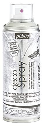 Pébéo - Peinture Acrylique en Spray - Pour la Décoration Multi Supports en Intérieur et Extérieur - Base Eau, Faible Odeur - 200 ml - Finition Pailleté - Coloris Argent Pailleté