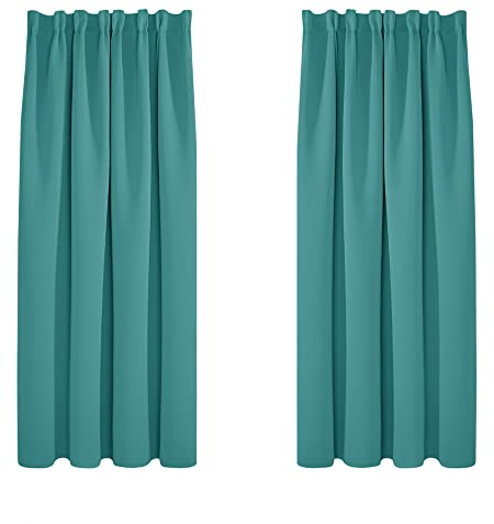 Deconovo Verdunkelungsvorhang Vorhänge mit Kräuselband Gardine für Balkontür Dicke Thermogardine Kälteschutz warm Hitzeschutz, 160x132cm(HöhexBreite), Türkis, 2er Set