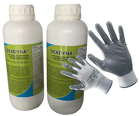 Insetticida 2 Confezioni da 1 Litro cad. di Deadyna Universale Concentrato per Aree Verdi. In Omaggio Guanti da Lavoro NBR