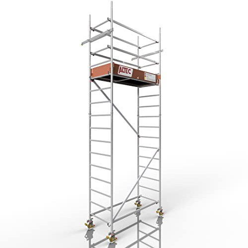 ALTEC Rollfix 2.0 Rollgerüst fahrbar, 5m Arbeitshöhe, inkl. Wandanker | Fahrbares Gerüst aus Aluminium, Baugerüst zertifiziert, 200 kg/m² Traglast, DIN EN 1004-1, ISO 9001:2015