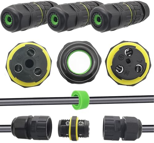 CTRICALVER IP68 Waterproof Junction Box Outdoor Cable Connector M16 AWG 20-15 Black 3Pcs 3-hole