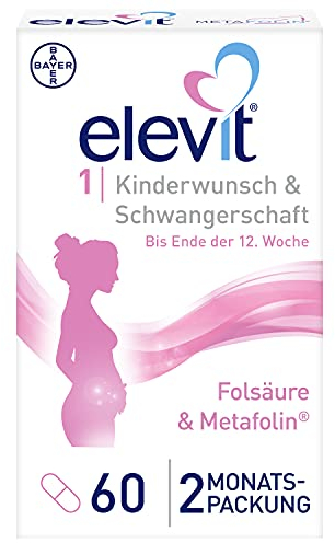 Elevit 1 - Folsäure hochdosiert - Kinderwunsch- und Schwangerschaftsvitamine - 20 Vitamine und Mineralstoffe für die Entwicklung des Babys - 60 Tabletten für 2 Monate