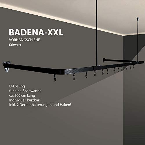 Duschvorhang Duschvorhangschiene Barrierefrei bis 3m Alle Farben (Schwarz Matt)