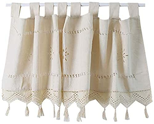 Modern Kurzstores Gardinen Leinenmaterial Kurzgardine Mit Schlaufen Bistrogardine Küche Wohnzimmer Vorhänge Gardinen Kurzvorhang Kurz Kleine Fenster Landhaus Scheibengardine Beige,W150*55CM