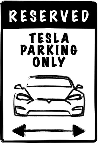 Classic Home Store Reserved Tesla Parking Only Black Novelty Electric EV Car Graphic Aluminium Sign Warning