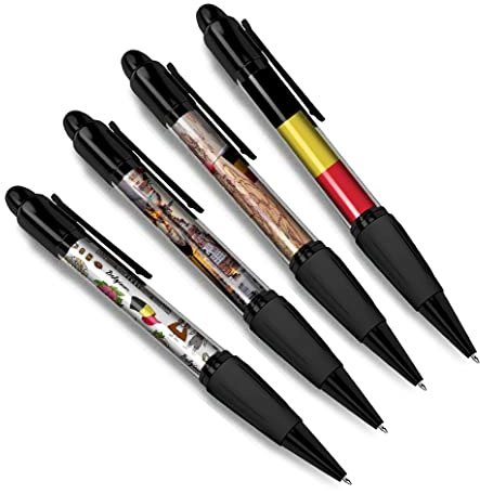 DV DESIGN Set of 4 Belgium Black Ballpoint Pens - Belgian Flag City Map Country Holiday Travel Friends Boys Girls Men Women Theme Pen #79526