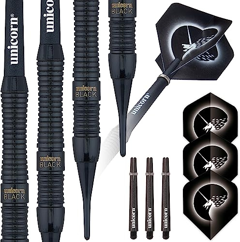 Unicorn Dartpfeile mit weicher Spitze | Core Plus Schwarze Messing-Barrels| Stil 1 | 18 g