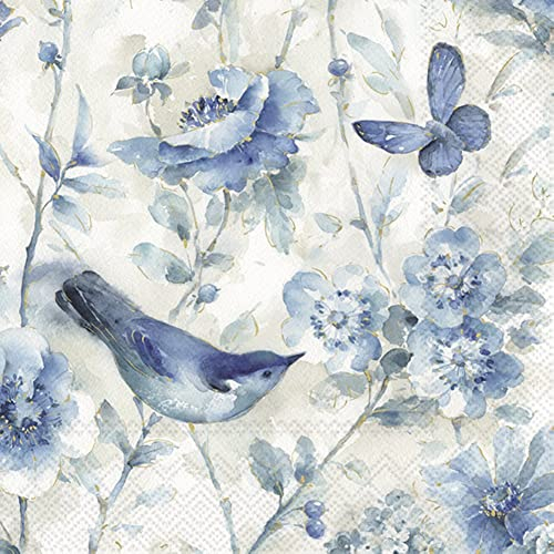 IHR Ideal Home Range - Papierservietten LANI cream blue 20 St. Lunch-Servietten 33 cm x 33 cm