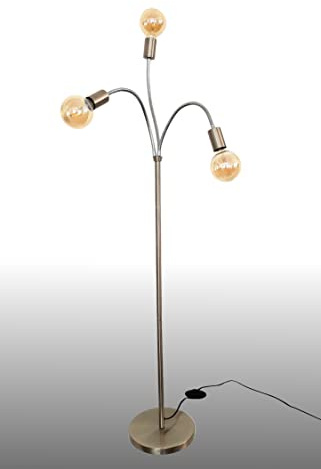 Trango 3-flg 1531-SD Stehlampe *EARTH* in Edelstahl-Optik inkl. 3x 4W 3-Stufen dimmbar E27 LED Leuchtmittel 2500K Gold-warmweiß ca. H1550mm 3 Lampenarmen schwenkbar Stehleuchte, Bürolampe, Standlampe