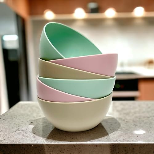 Juego de 6 cuencos plasticos libre de BPA 690ml bol plástico de colores Reutilizable Ramen Ensalada Palomitas de maíz Cuenco Cubiertos a prueba de fugas Apto para microondas y lavavajillas