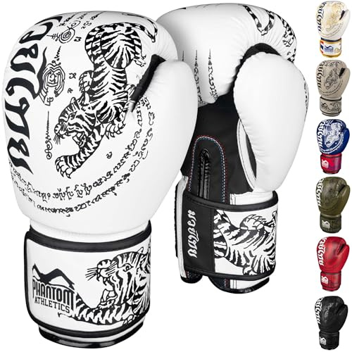 Phantom Athletics Gants de boxe pour homme, muay thaï, MMA et kickboxing, gants de boxe pour arts martiaux, boxe thaïlandaise, 35,5 à 46 g, pour hommes, femmes et enfants (Muay Thai – Blanc, 35 g)