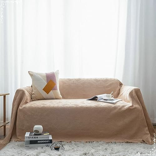 Gualiy Bezug Sofa 180x340cm, Einfarbiges Rhombus Muster Couchbezug 3 Sitzer Sofabezug rutschfest Kamel Sofa Überzug für Schlafzimmer