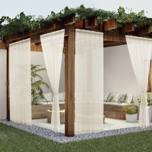 Youleyar Durchsichtige Outdoor-Vorhänge für Terrasse, wasserdicht, 2 Paneele, Leinenoptik, Stangentasche, Innenbereich, Elfenbein, Voile-Vorhang für Wohnzimmer, Schlafzimmer, Veranda, Pergola, Cabana