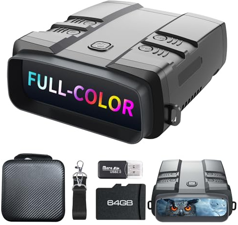 VABSCE Night Vision Goggles, True 4K Full-Color Night Vision Binoculars, Built-in Powerful Focusable IR, 6000mAh Rechargeable Battery, Super Large Display, Long Viewing Range, Free 64GB Card (Silver)