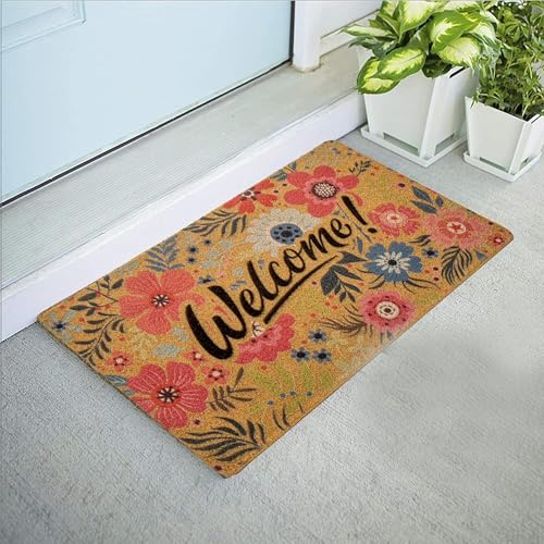 UTOWO Sunflower Doormat Non-Slip for Spring-Summer - Sunshine Floral Welcome Mats Indoor Stair Porch Garden Steps Out-Door (Spring Flower -Red/Blue/Natural, 18x30)