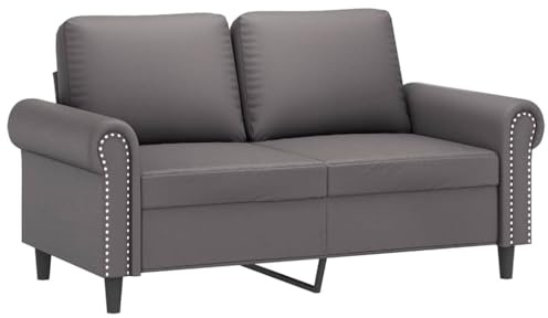 vidaXL Sofá de 2 Plazas, Sillón con Reposabrazos, Sofá Biplaza Tapizado, Asiento para Salón Oficina Dormitorio, Cuero Sintético Gris