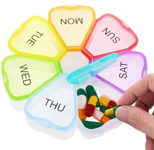 Eastrise Portable Weekly Pill Box,Pill Boxes 7 Day,Travel Pill Case with Snap Shut Lids Design,Tablet Organiser for Vitamins,Supplements(Flower)
