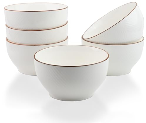 ALLUSEIT Lot de 6 grands bols à soupe et bols à céréales profonds en porcelaine pour dîner, flocons d'avoine, salade, riz, nouilles, ramen, etc. Passe au lave-vaisselle et au micro-ondes 800 ml