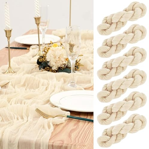 Eviznbou Tischläufer Beige, 6 Stück Käsetuch, 90 x 300 cm Rustikaler Gaze-Stoff Boho-Tischläufer, Seihtuch für Hochzeiten Brautparty Dekorationen Tischdekoration