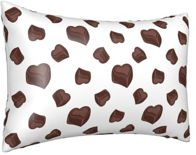 Federa per cuscino in seta per capelli e pelle Queen – Federe rinfrescanti per dormire, dimensioni standard 50,8 x 76,2 cm, a forma di cuore con stampa cioccolato a blocchi di raso con cerniera