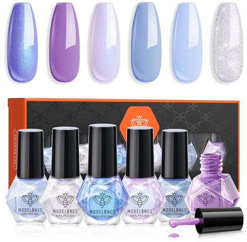 Modelones Nail Polish Set 6 Colors Blue Purple Quick Dry Nail Varnish Shimmer Glitter Sliver Nail Polish Manicure Diy Home Salon For Women