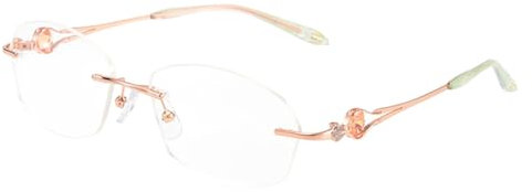 Generisch Klassische randlose Damen Lesebrille modische blaues Licht blockierende Computer Lesebrille blendfreie Damenbrille,Rose Gold,3.5 x