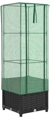 vidaXL Hochbeet mit Gewächshaus-Aufsatz, Pflanzbeet mit Eisenrohr-Rahmen, Gemüsebeet für Garten Terrasse Balkon, Pflanzkasten Frühbeet, Rattan-Optik