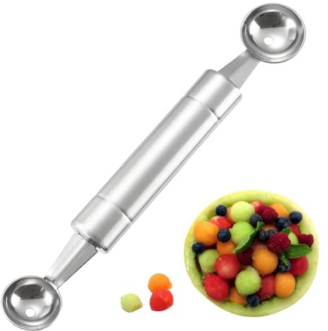 Pelador de fruta de doble cara, cuchara para bolas de hielo, cuchara de acero inoxidable, cortador de bolas de sandía, cuchara de cocina de calidad alimentaria con mango ergonómico para sandía