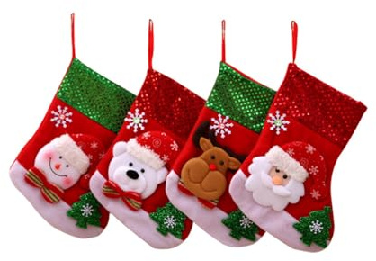 ViLiyDuo 4pcs Weihnachtsstrümpfe,Nikolausstrumpf Set,Weihnachtsstrumpf Geschenktüte zum Befüllen & Aufhängen,Nikolausstiefel Socken, Weihnachtsbaum Socken,Weihnachtsdekoration