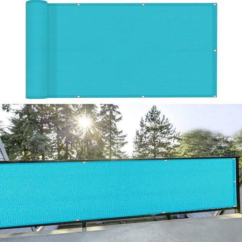 Balkon Sichtschutz Ohne Bohren 80 x 380 cm Witterungsbeständig Sichtschutz Innen Balkonverkleidung mit Kabelbinder für Garten Balkon Terrasse, Blau