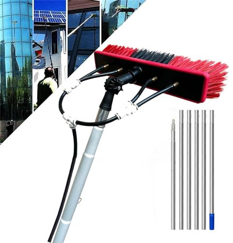 Kit Pulizia Pannelli fotovoltaici Asta per la Pulizia delle finestre Kit Palo Alimentato ad Acqua con Spatola Vetri 35/55 cmTesta della Spazzola Kit spazzolone palo di Pulizia,8M/55cm brush head